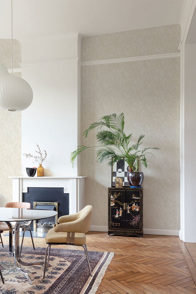 Cremefarbene Tapete mit Palmblättern MN2001, Maison, Grandeco