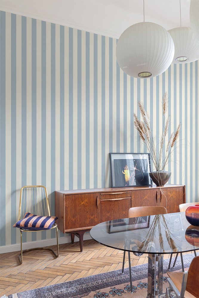 Blau und creme gestreifte Tapete MN4007, Maison, Grandeco