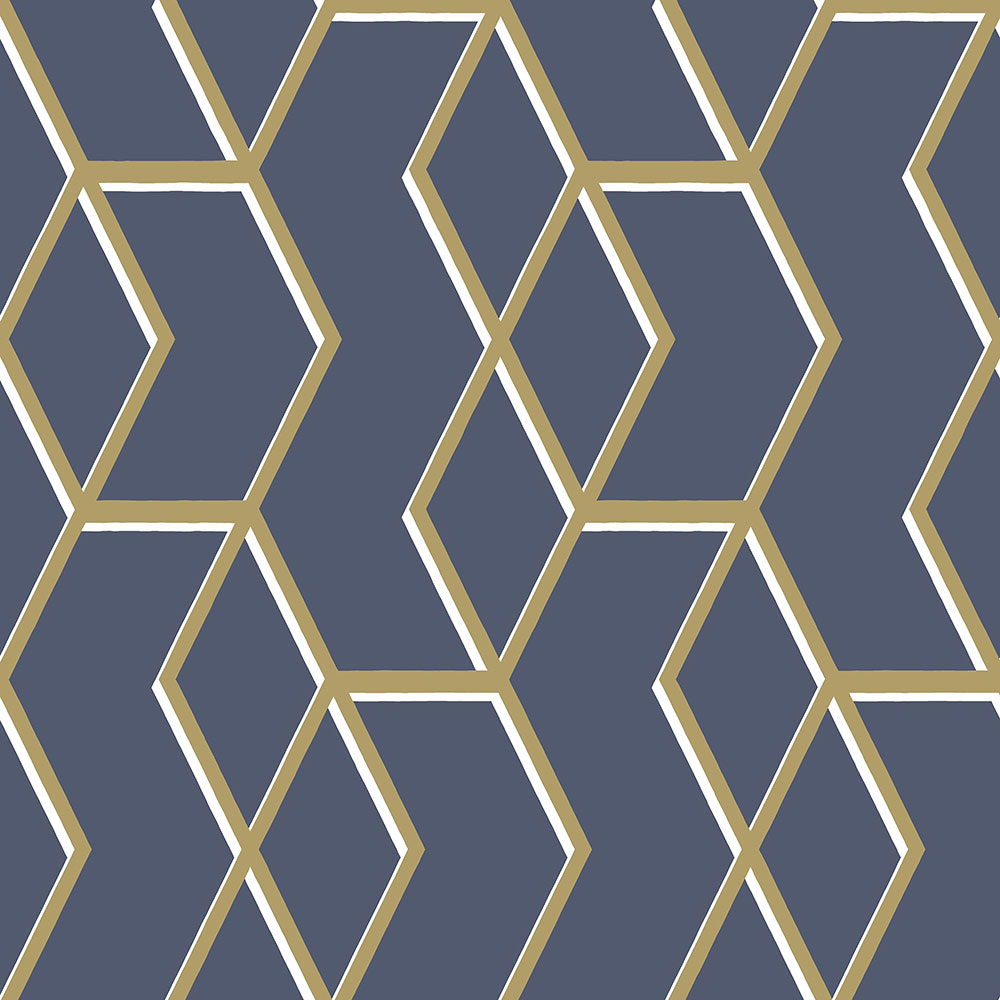 Blaue Tapete mit goldenem geometrischem Muster 104735, Formation, Graham & Brown